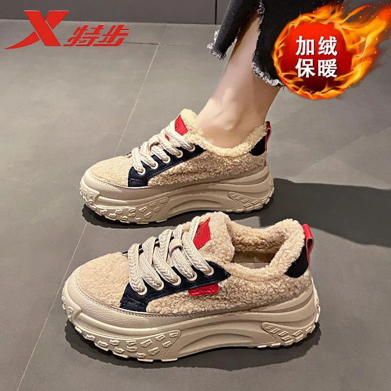 特步联名断码加绒老爹鞋女2023秋冬季新款显脚小爆款二棉鞋休闲时
