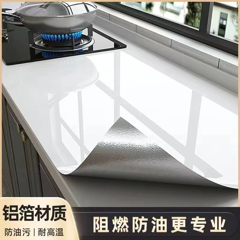 厨房防油贴纸加厚耐高温仿大理石自粘贴壁纸橱柜灶台贴膜铝箔墙纸