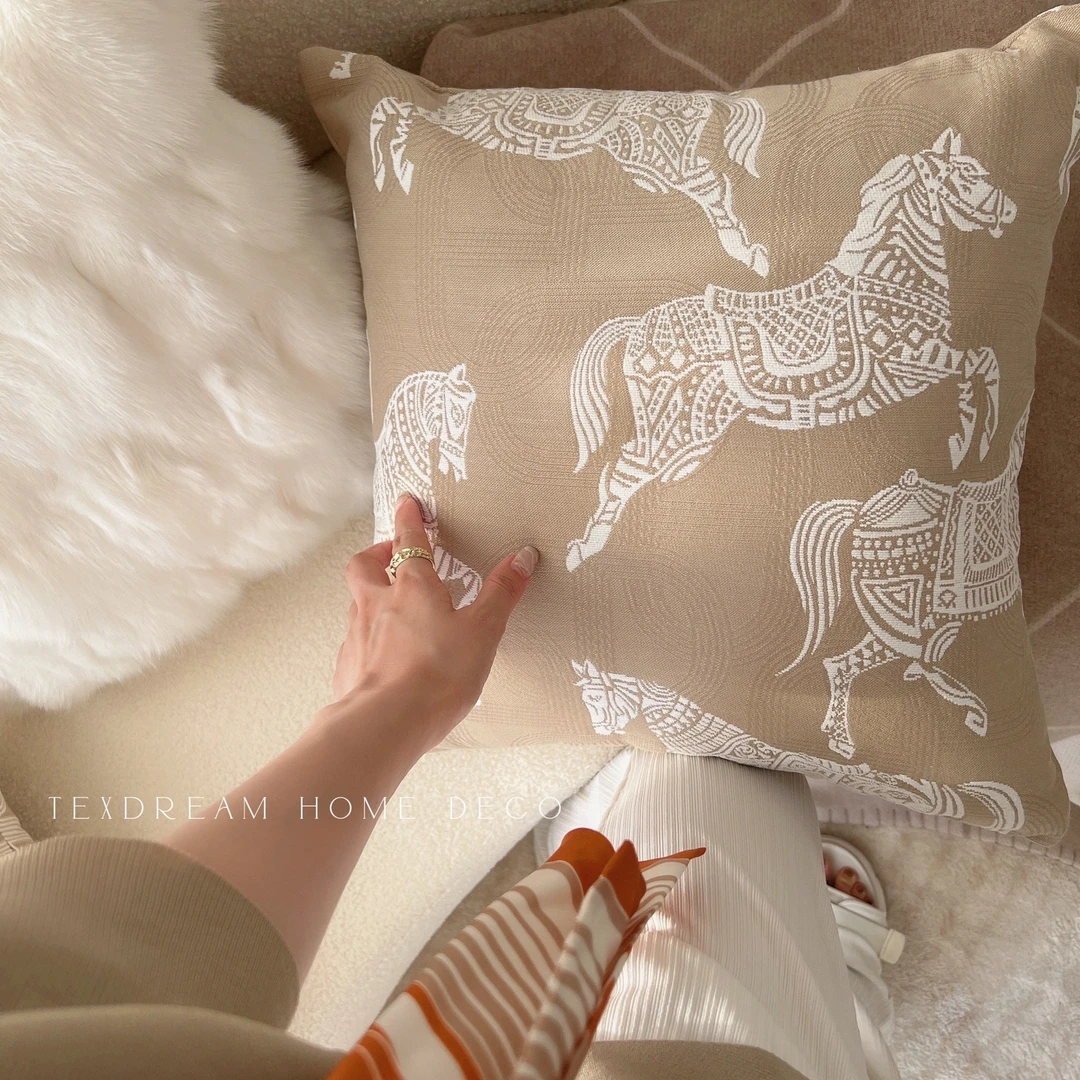 TEXDREAM燕麦色皇家 提花针织抱枕现代中古沙发客厅靠垫枕套民宿