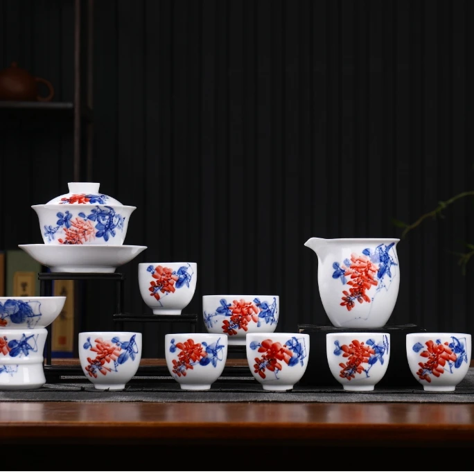 233景德镇千年博大釉下紫藤花手工套组