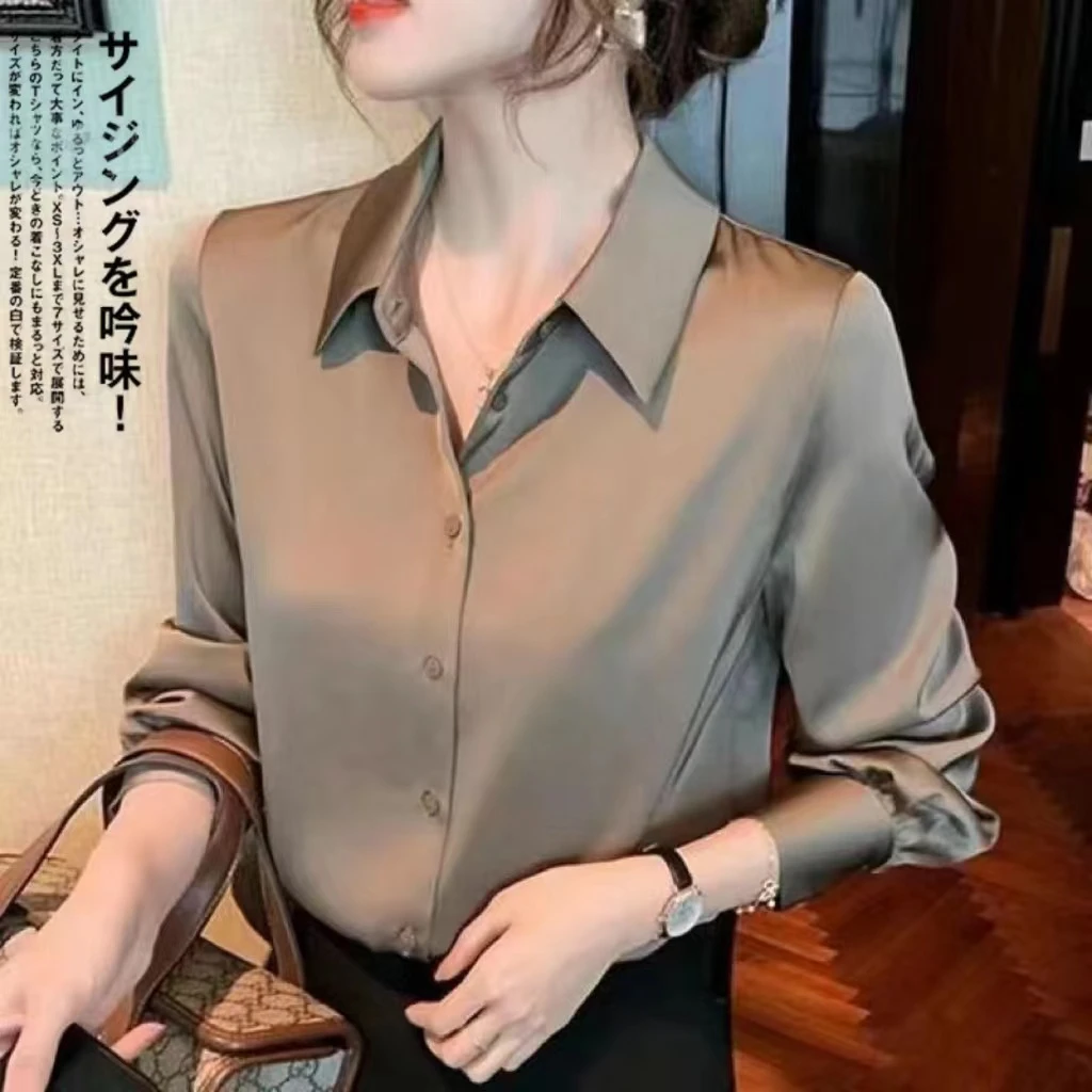 出口品质高端醋酸面料女士衬衫长袖上衣休闲秋季衬衣显瘦百搭
