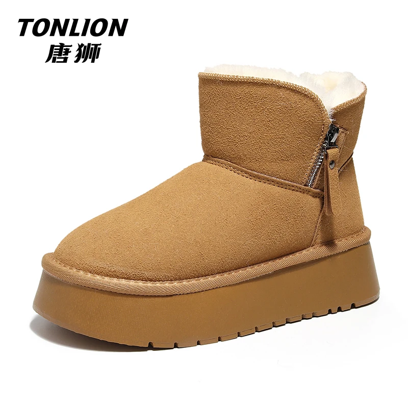 tonlion/唐狮时尚休闲雪地靴女2023年厚底加绒加厚保暖东北面包鞋