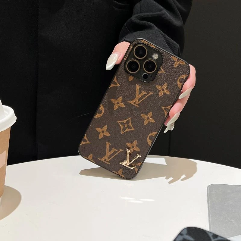 大牌老花皮质适用苹果16ProMax手机壳防摔11奢华iPhone15女神软潮