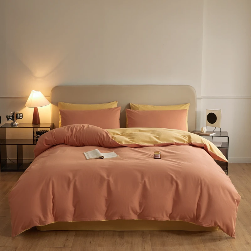 简约纯色轻奢新款全棉纯棉加厚磨毛四件套床单床笠款纯棉三件套