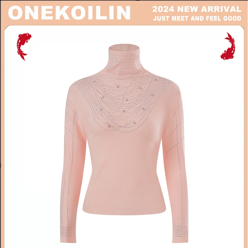 OneKoilin“百搭法则”高品质60支超细羊 毛混纺针织烫钻打底衫BDFZ