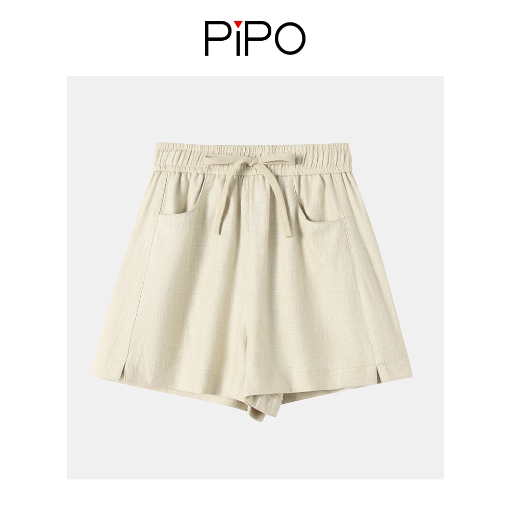 【PIPO】（苎麻）高腰宽松短裤夏季新款百搭时尚休闲短裤DD32V663