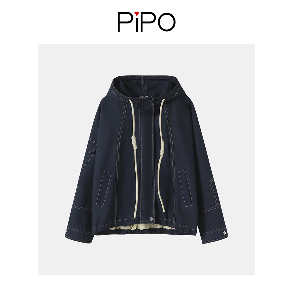 【PIPO】现货【牛仔软软】2023秋新简约连帽斜纹感女百搭外套DD33C612