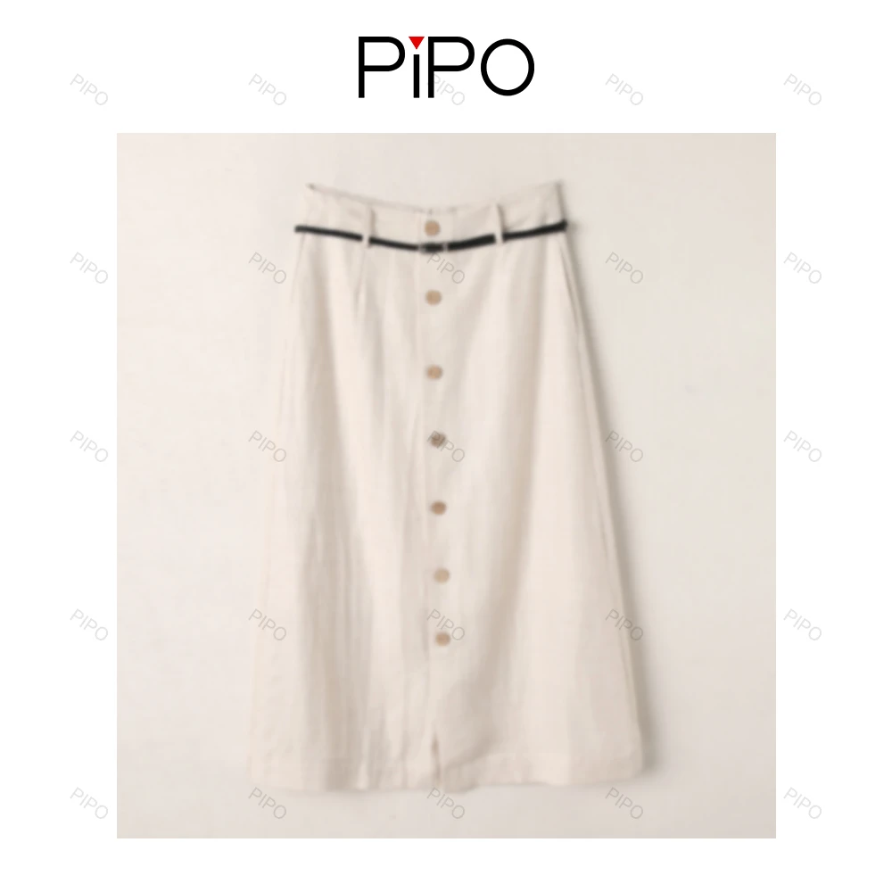 PIPO【现】【莱赛尔+亚麻】夏季气质时尚百搭显瘦简约半身裙DDS2Q284
