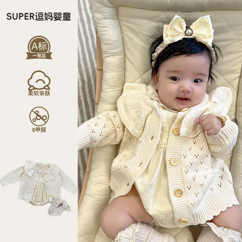 春秋婴幼儿刺绣花边长袖连身哈衣女宝宝花边领外出公主爬服洋气