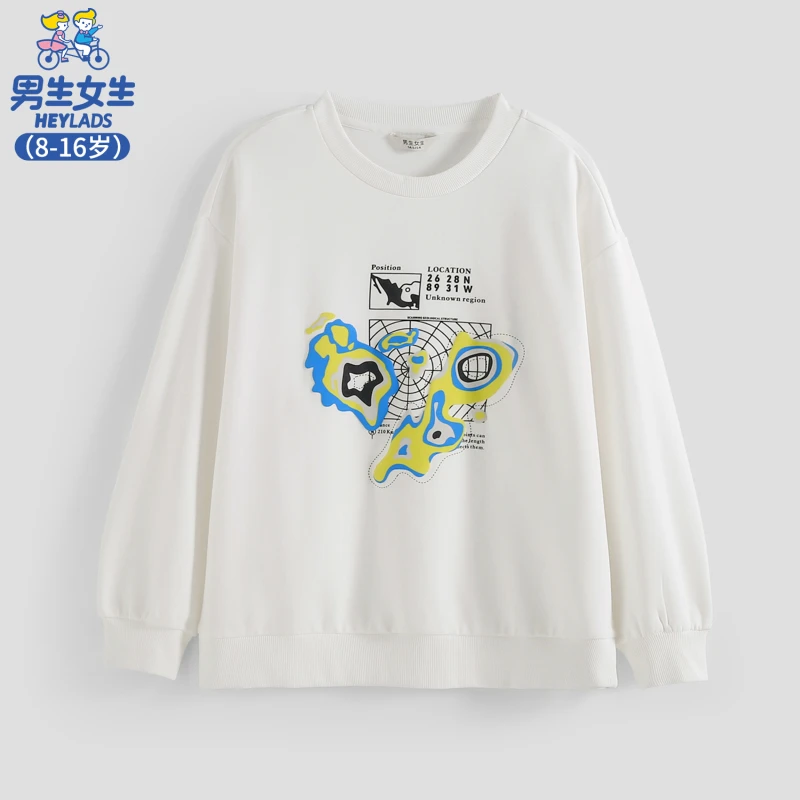 男生女生男童春秋休闲宽松时尚印花圆领中大童百搭卫衣