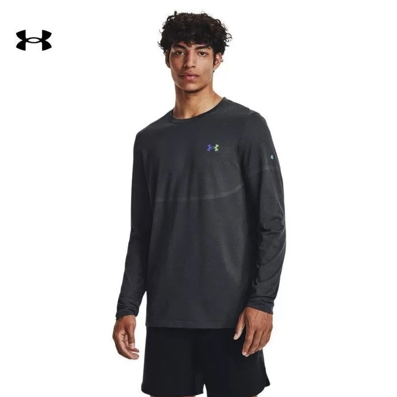 UA安德玛RUSH圆领T恤男无缝拼接运动套头上衣速干长袖训练服夏季