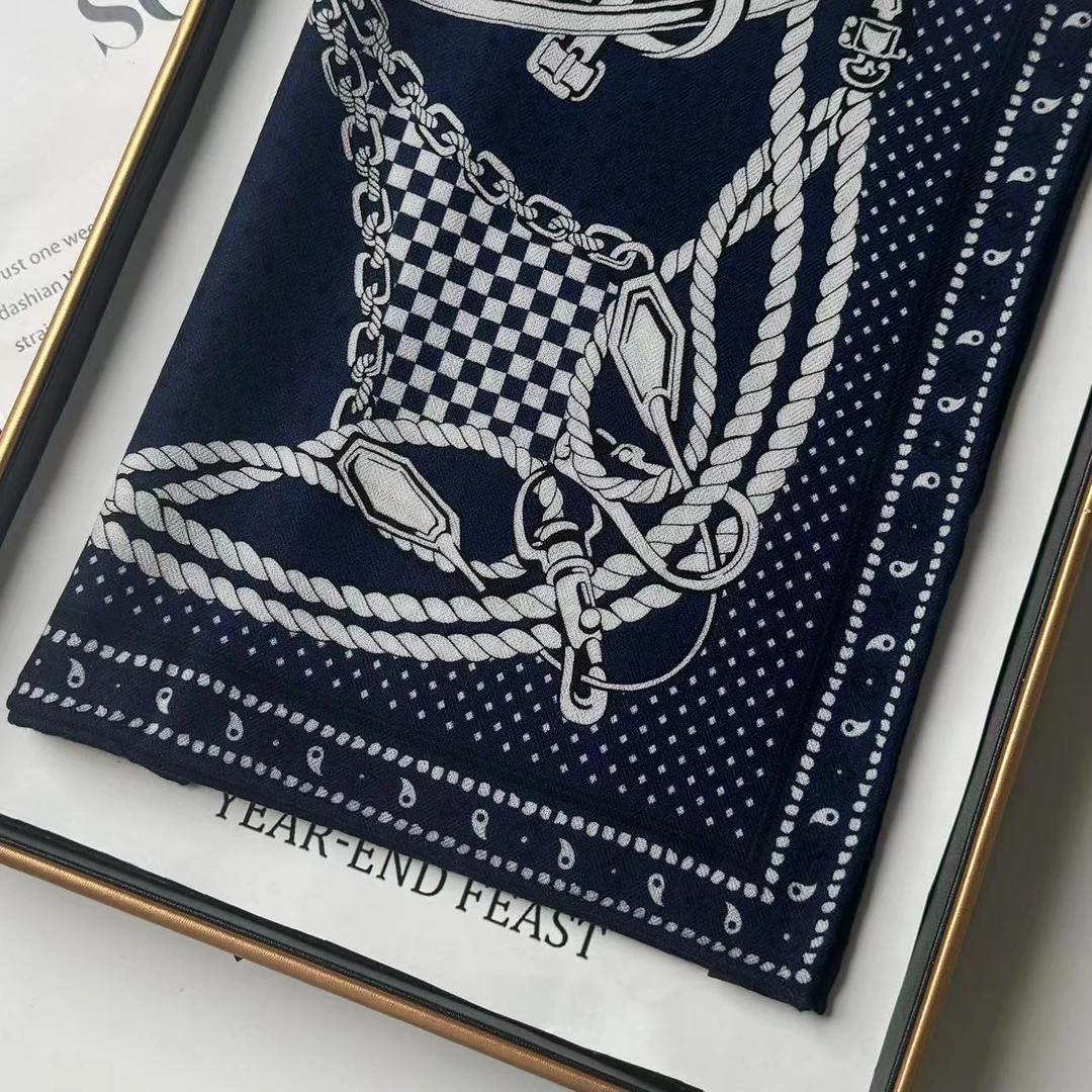 Hongxi Scarves/鸿晰丝巾丝毛双面牛仔蓝小星星60方巾丝巾B295