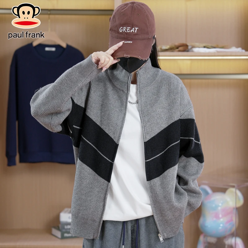paul frank/大嘴猴秋季新款外套男休闲宽松撞色韩版开衫百搭时尚