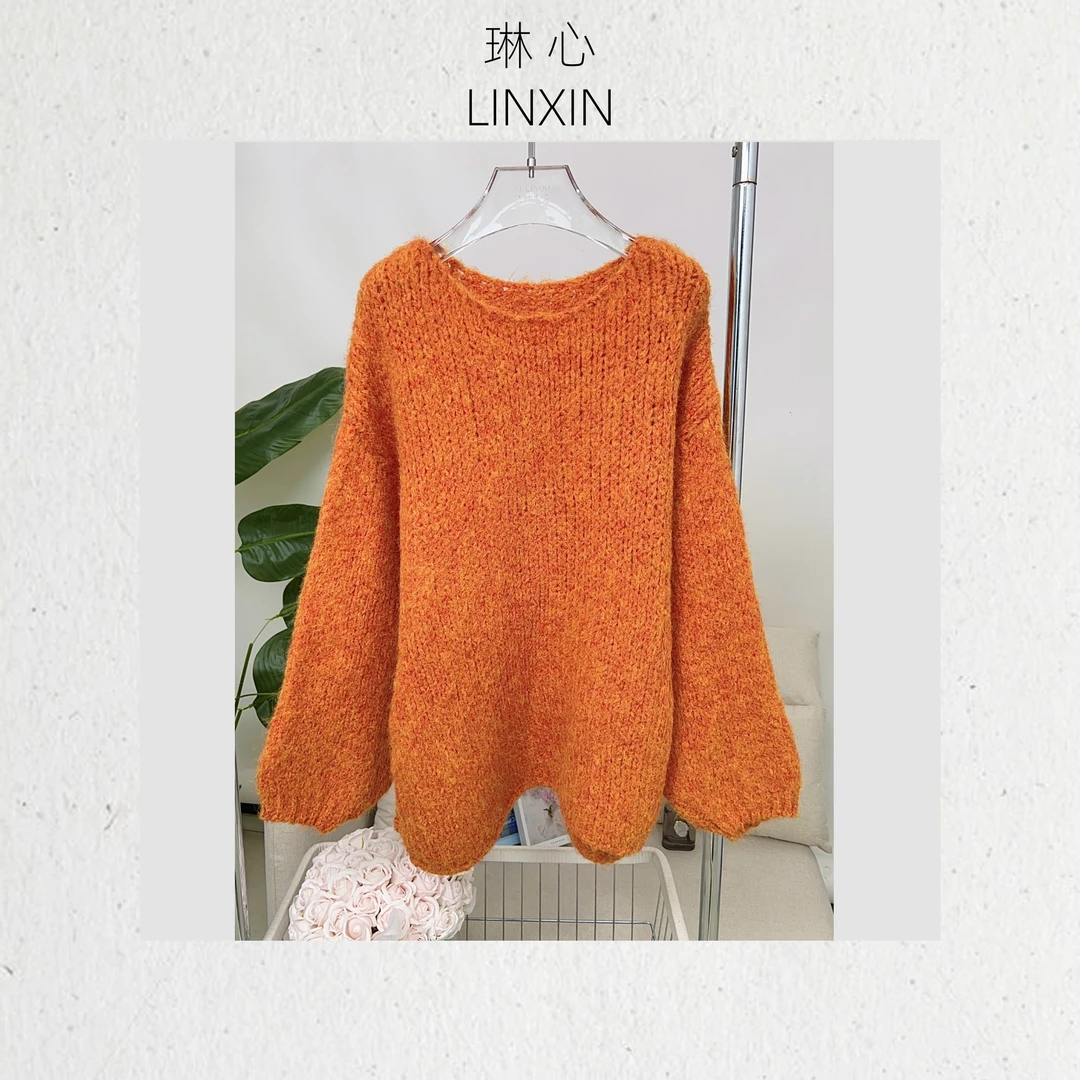琳心秋冬气质百搭休闲橘色慵懒风套头针织衫JMZ6570