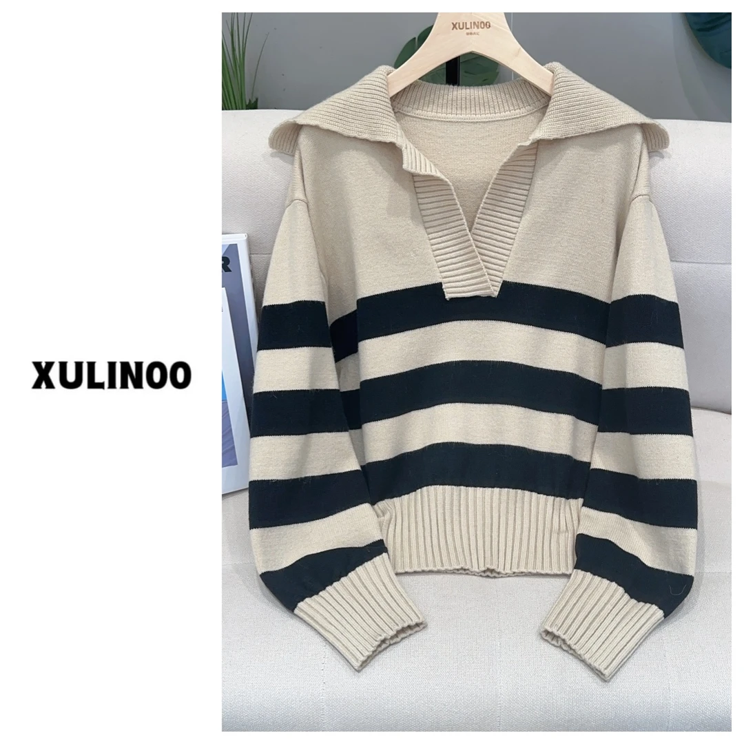 【老徐优选】春秋冬休闲气质条纹拼搭套头针织衫J1204-MB0244