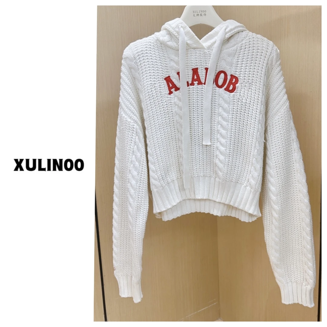 蓝胖子刺绣秋冬时尚休闲字母连帽针织衫 XL40106-1158