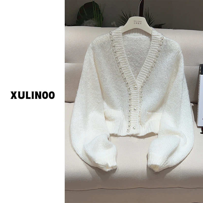 【老徐推荐】春秋气质通勤重工订珠单排扣毛衣开衫 XL0903-0307