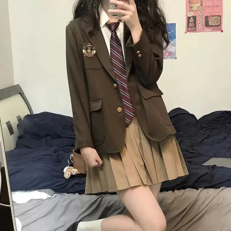 jk制服套装女学生三件套百褶裙英伦西装小个子盐系少女感穿搭秋