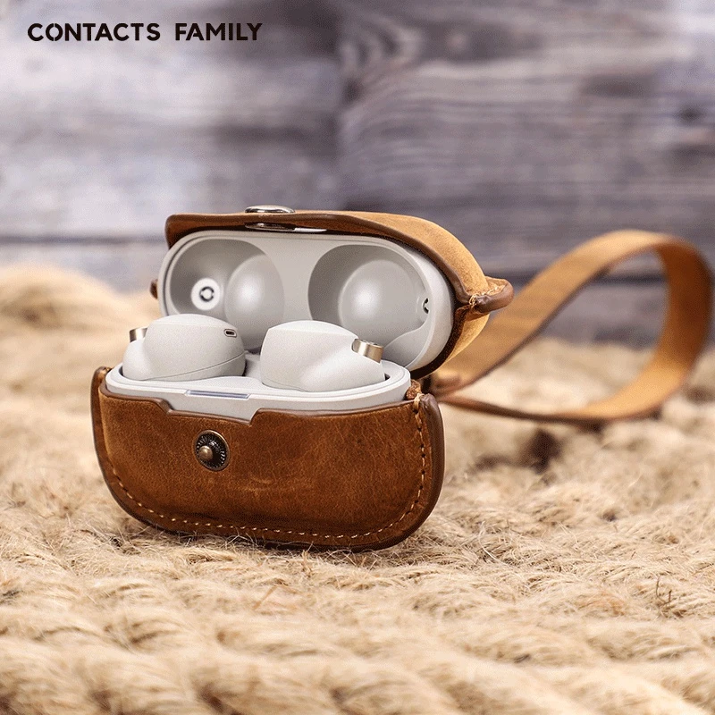 适用索尼耳机wf-1000xm4保护套疯马皮sony无线蓝牙耳机套