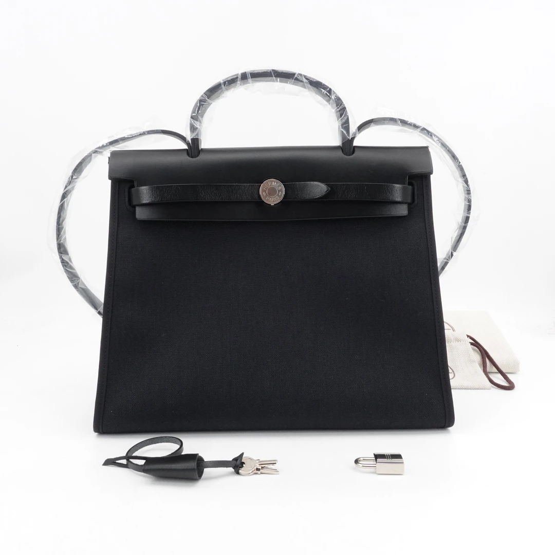 GGS爱马仕herbag31黑银帆布单肩包|72291048