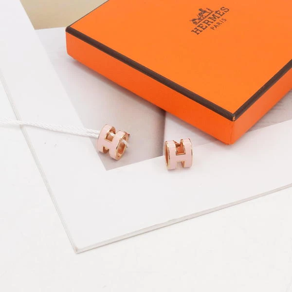 95新 Hermes/爱马仕 pop大号粉色H玫瑰金耳钉/48918062