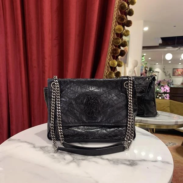 95新 YSL/圣罗兰 niki中号黑银油蜡牛单肩包/71796389