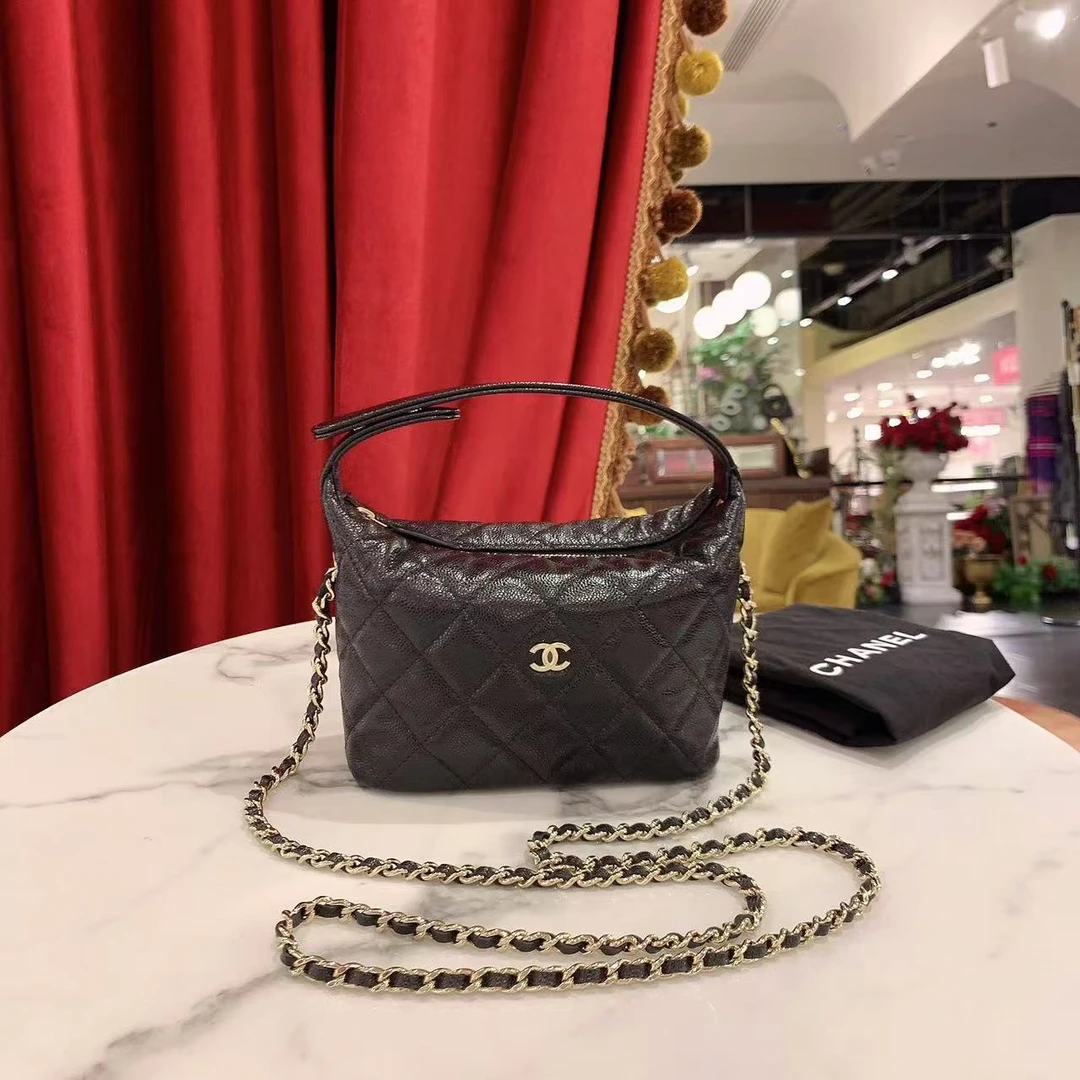 99新 Chanel/香奈儿 25c饭盒包黑金荔枝牛皮芯片款/16853843