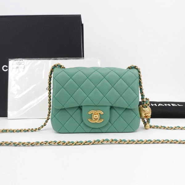 99新 Chanel/香奈儿 GGS香奈儿金球新款方胖子绿色金扣羊皮芯片款