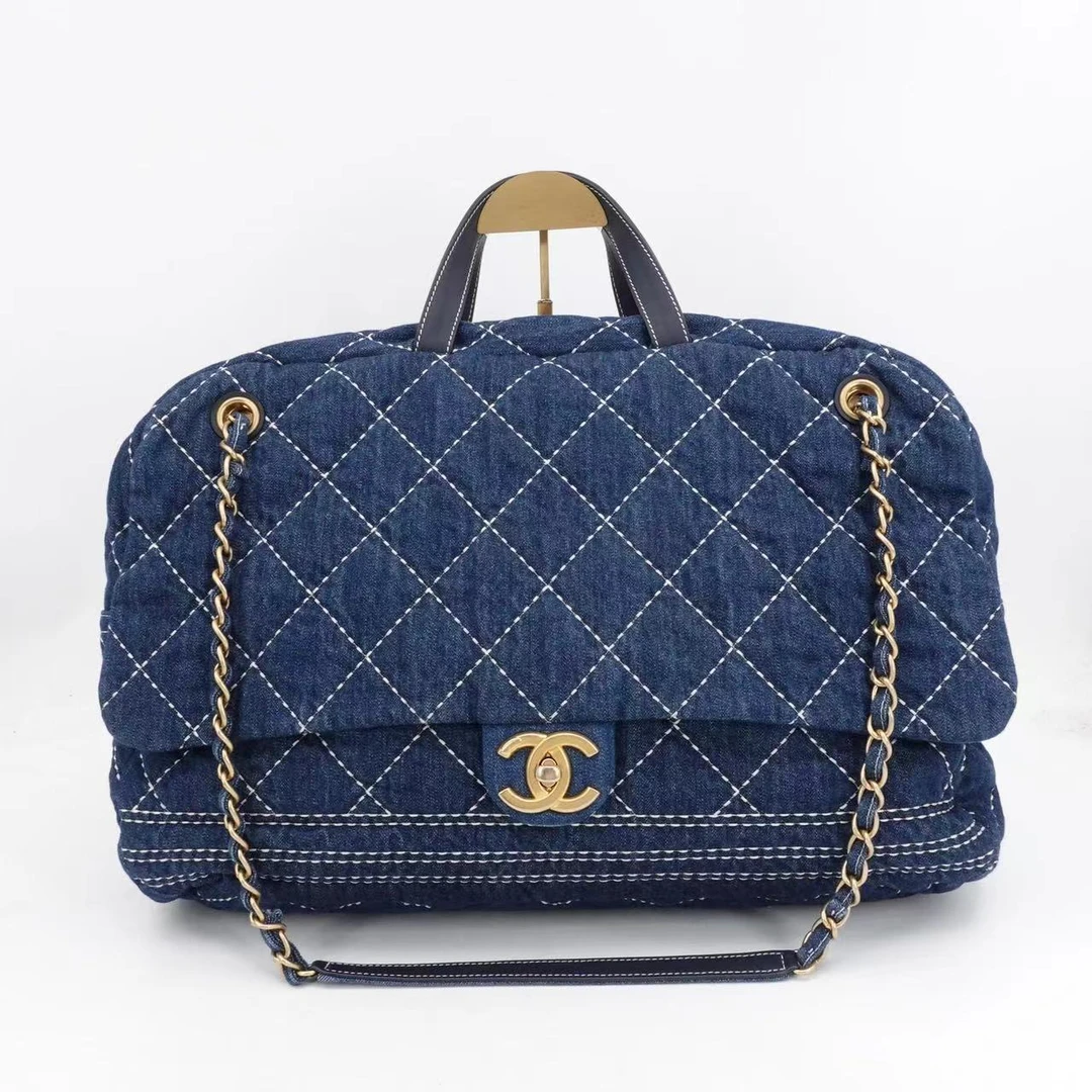 95新 Chanel/香奈儿 牛仔外缝保龄球波斯顿大号单肩包/11491866