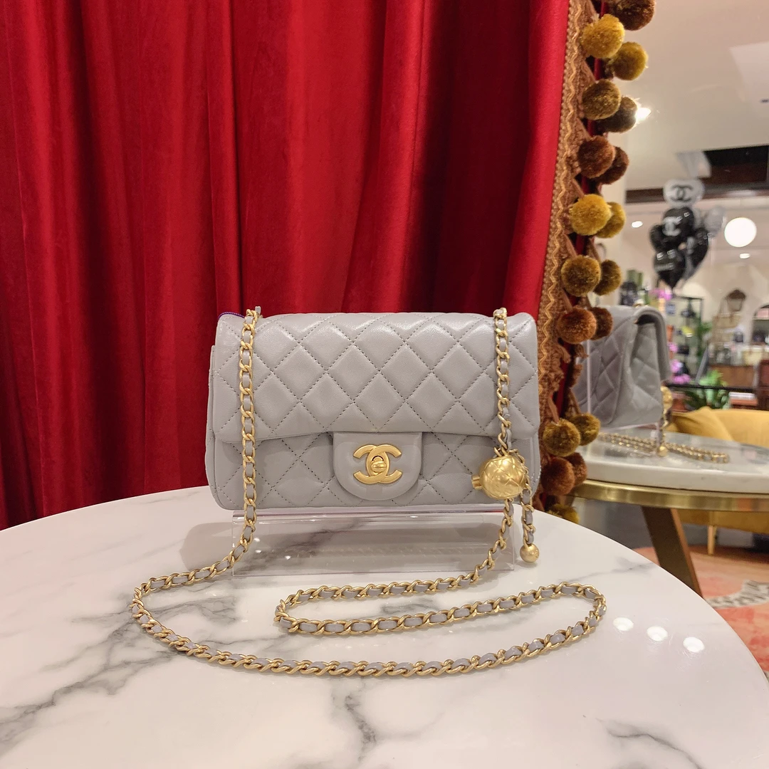 99新 Chanel/香奈儿 GGS香奈儿cf金球大mini灰色金扣羊皮63801357