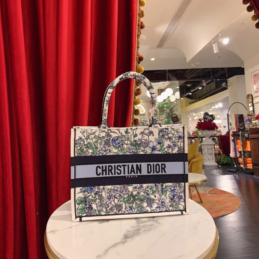95新 DIOR/迪奥 GGS迪奥托特tote中号花卉刺绣帆布芯片96992399