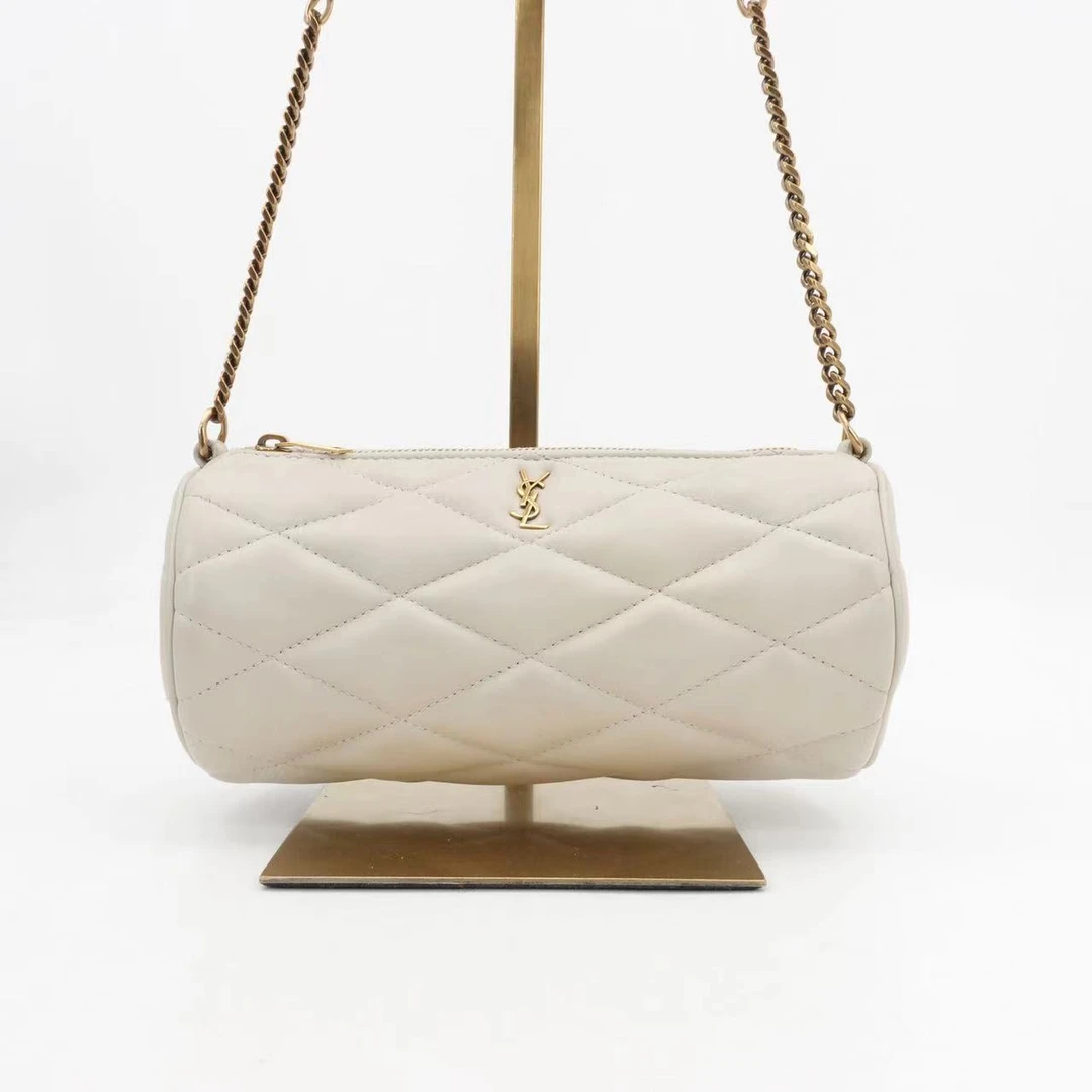 95新 YSL/圣罗兰 圣罗兰圆筒mini白色金扣肩包/23310278