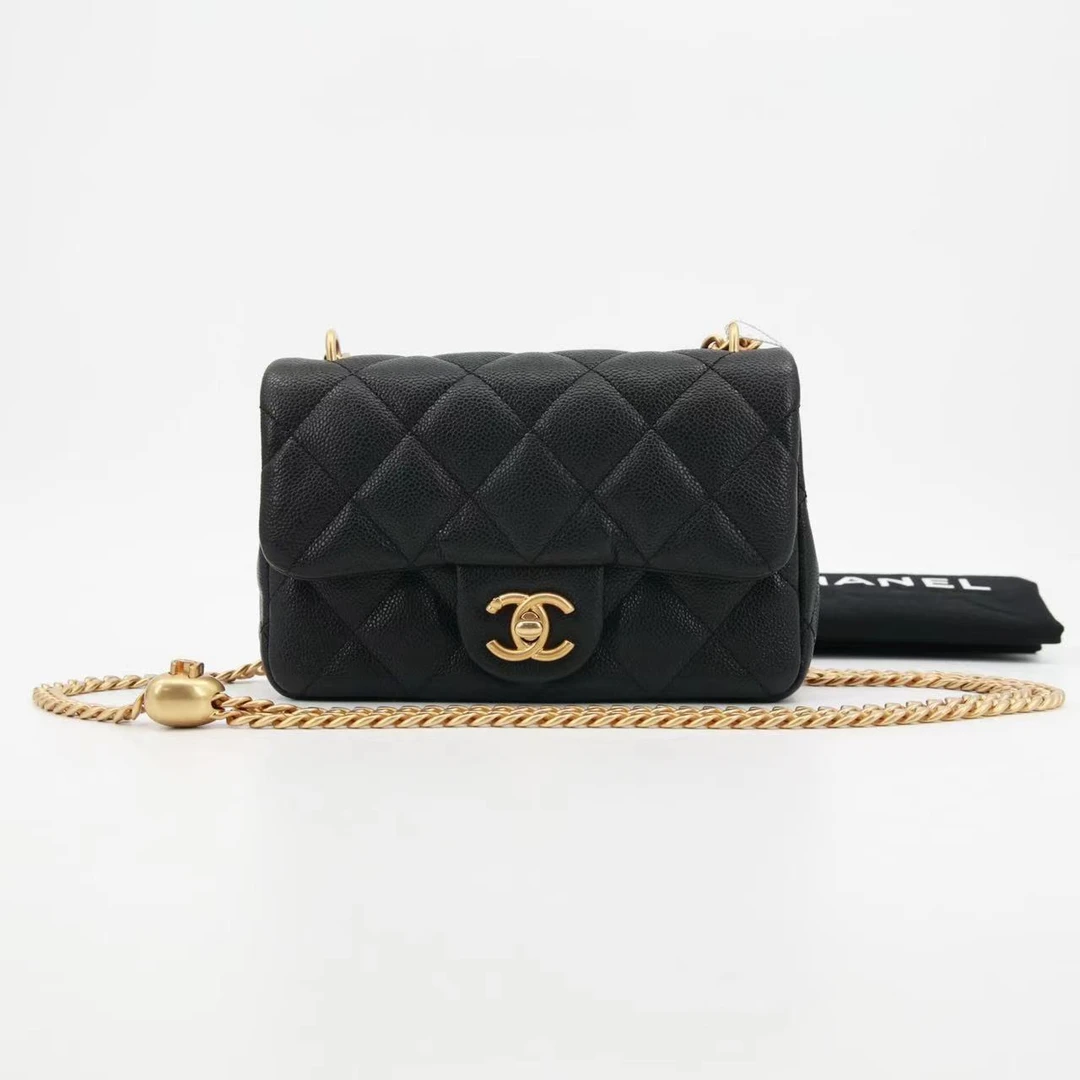 99新 Chanel/香奈儿 定金23p爱心金球大mini黑金芯片款/80891304