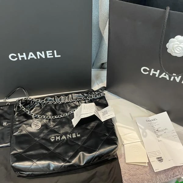 99新 Chanel/香奈儿 定金香奈儿22bag垃圾袋中号黑银牛皮