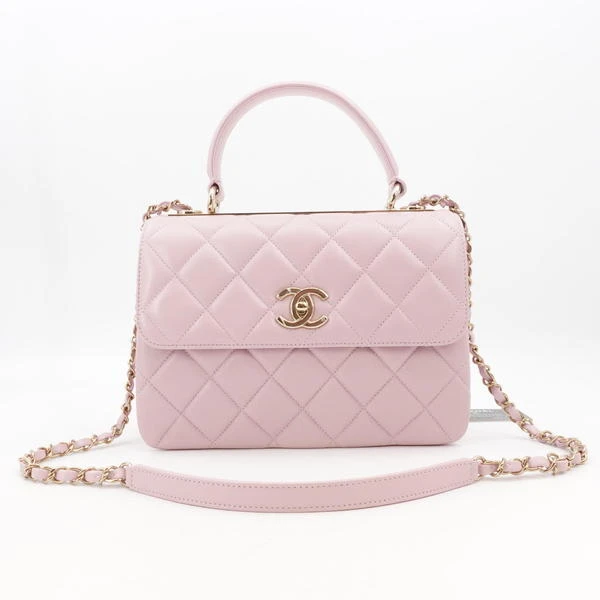 99新 Chanel/香奈儿 拆单GGStrendycc小号粉色金扣羊皮单肩包