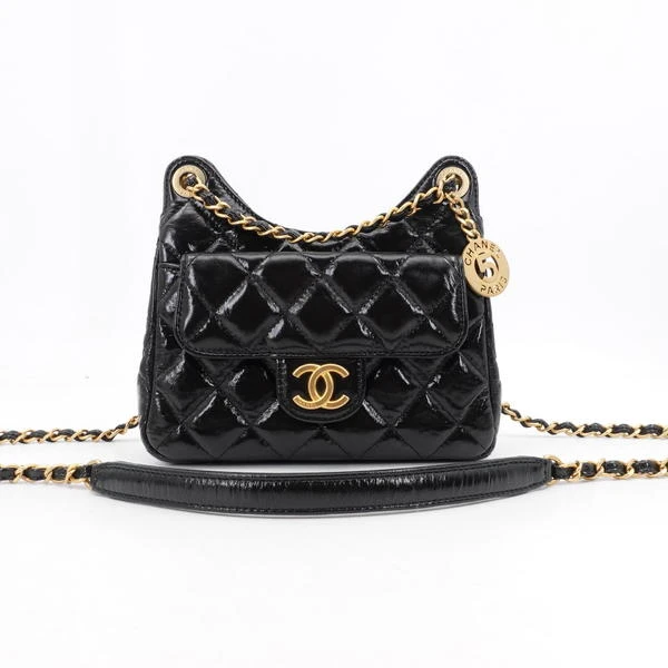 99新 Chanel/香奈儿 23p天猫精灵小号黑金油蜡皮单肩包/52899668