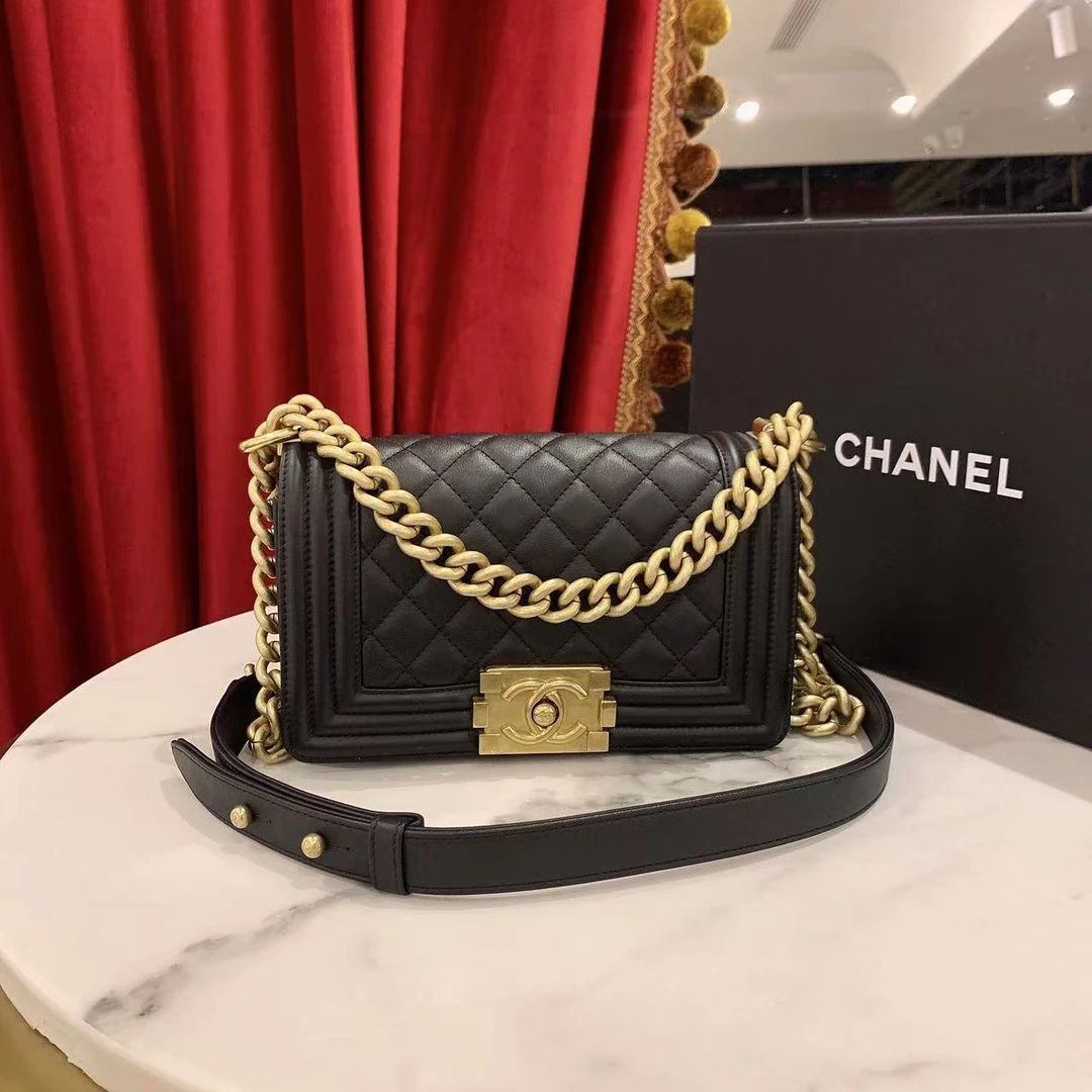 95新 Chanel/香奈儿 GGSleboy小号黑金羊皮芯片款95714583