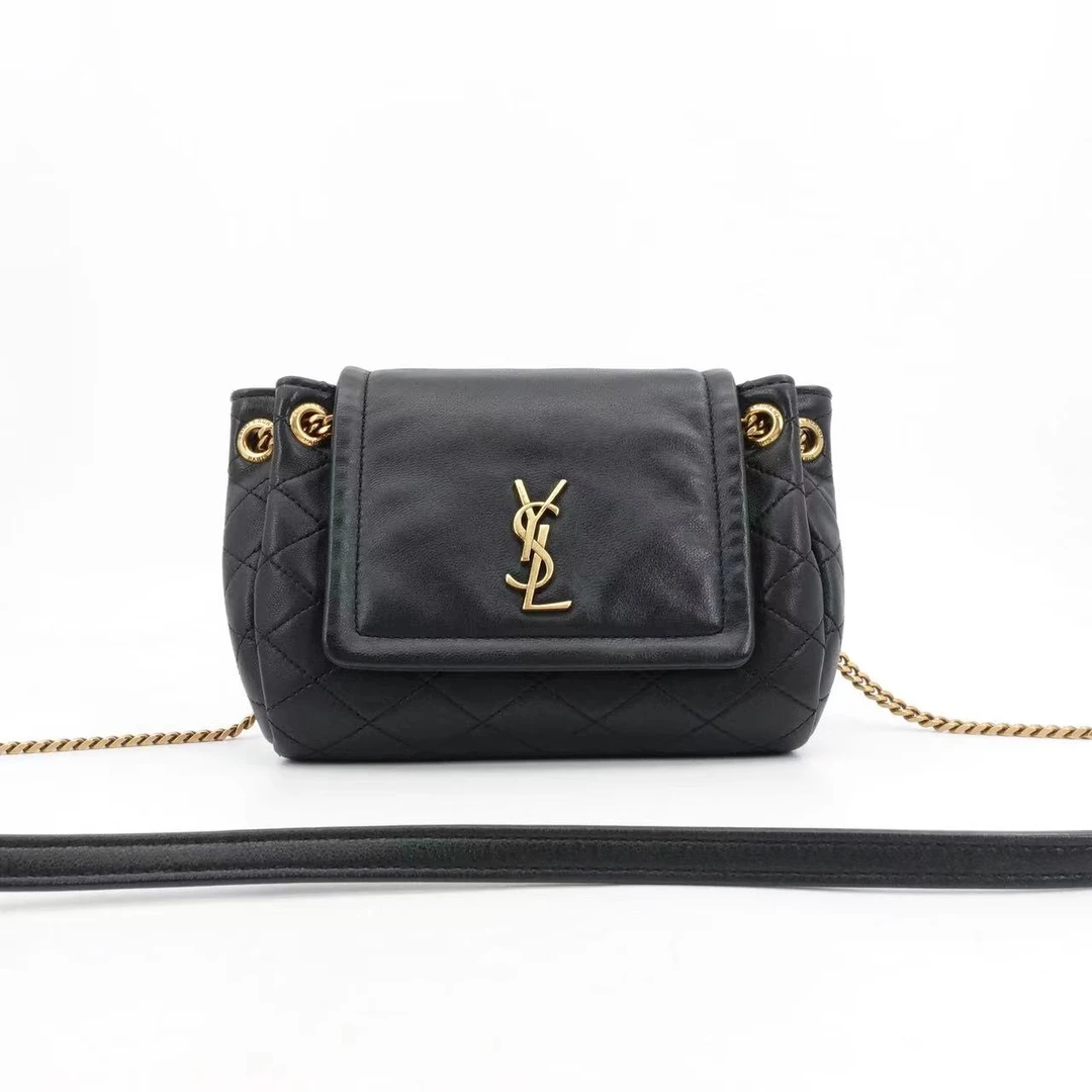 95新 YSL/圣罗兰 GGS圣罗兰nolita mini黑金羊皮单肩包84731011