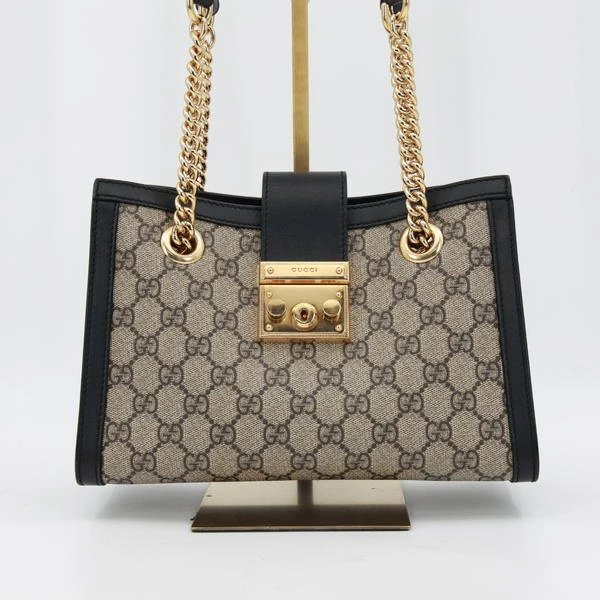 95新 GUCCI/古驰 padlock小号黑色拼老花金扣单肩包/70735733