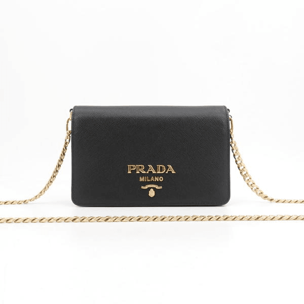 95新 Prada/普拉达 普拉达/GGS普拉达saffiano黑色金扣牛皮链条包