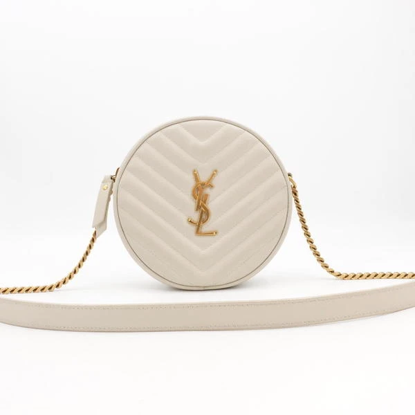 95新 YSL/圣罗兰 GGS圆饼包白色金扣荔枝牛皮单肩包49980284