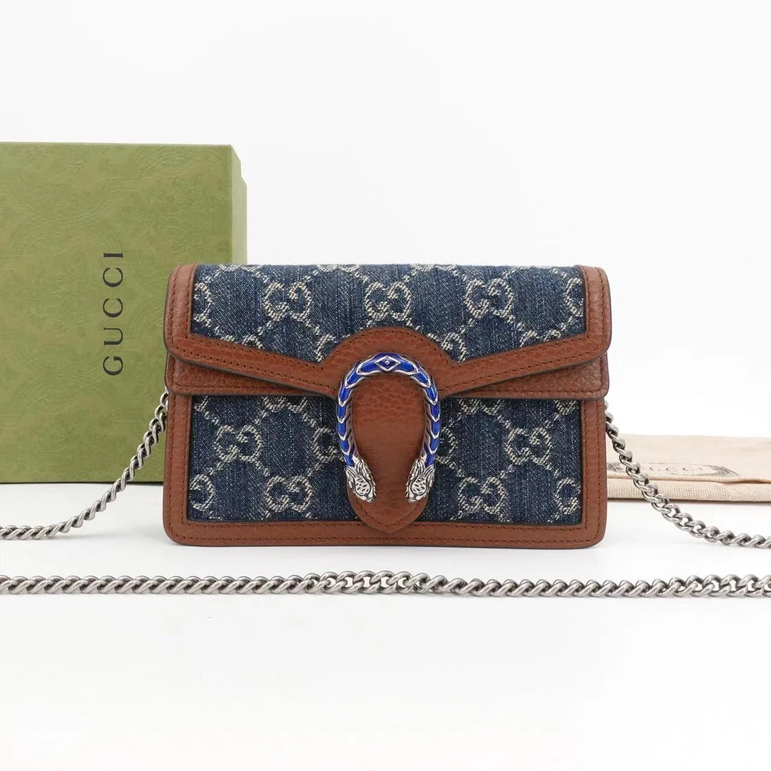 99新 GUCCI/古驰 GGS古驰酒神蓝色银扣牛仔丹 27384460
