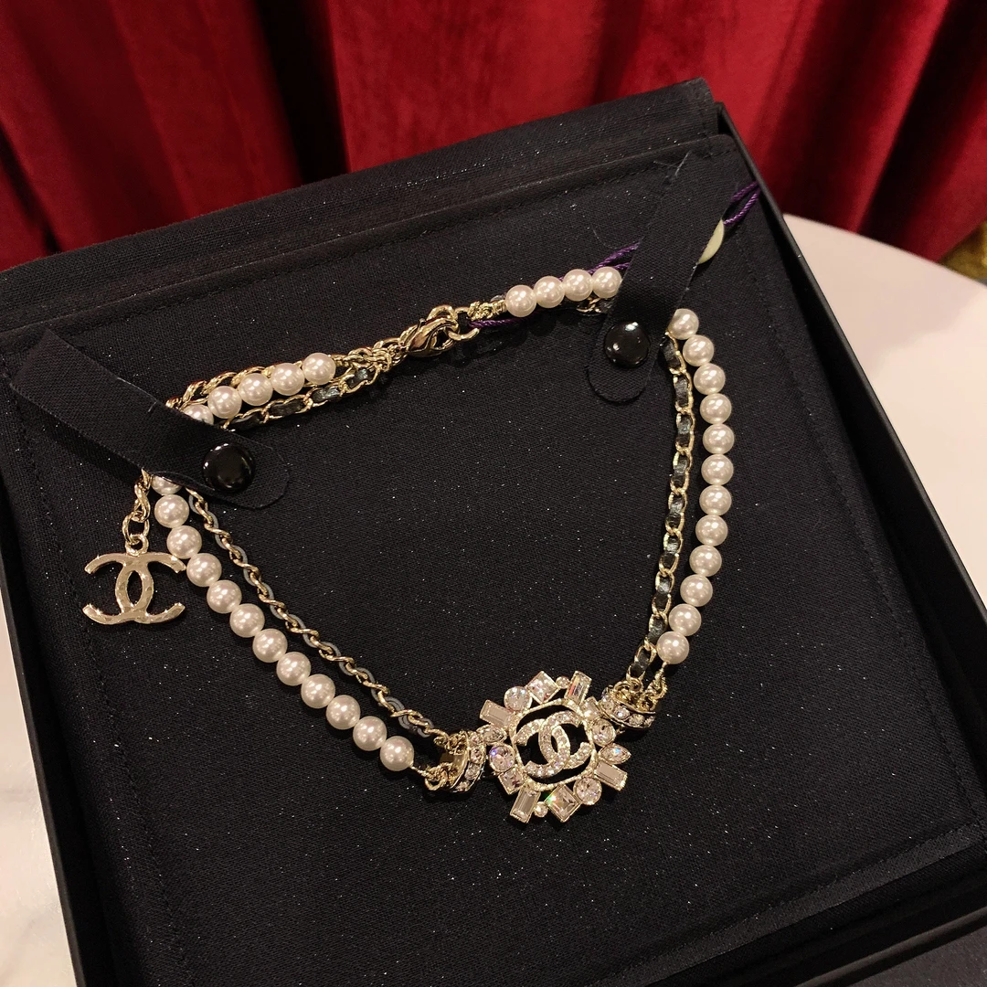 99新 Chanel/香奈儿 GGS香奈儿23p珍珠双链条项链chock/82890022