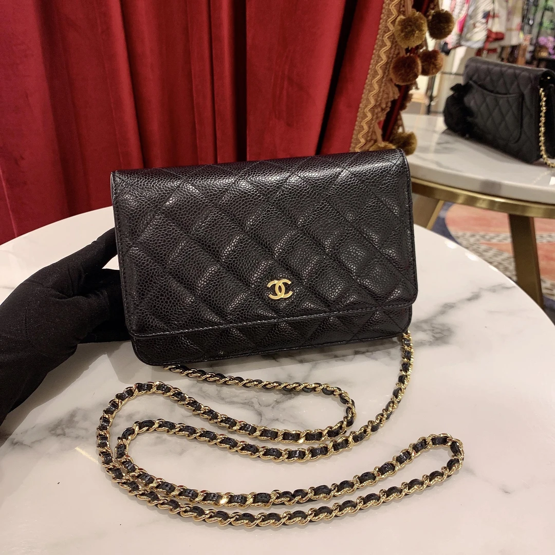 95新 Chanel/香奈儿 GGS香奈儿发财woc 黑金荔枝牛皮27开56699706