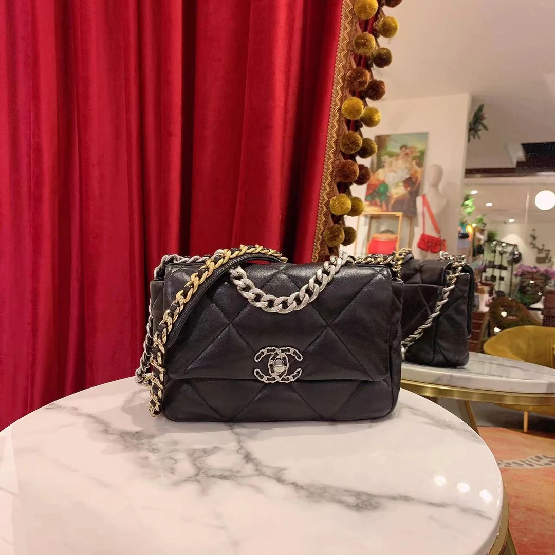 99新 Chanel/香奈儿 19bag小号黑银芯片款单肩包/拆单62586185