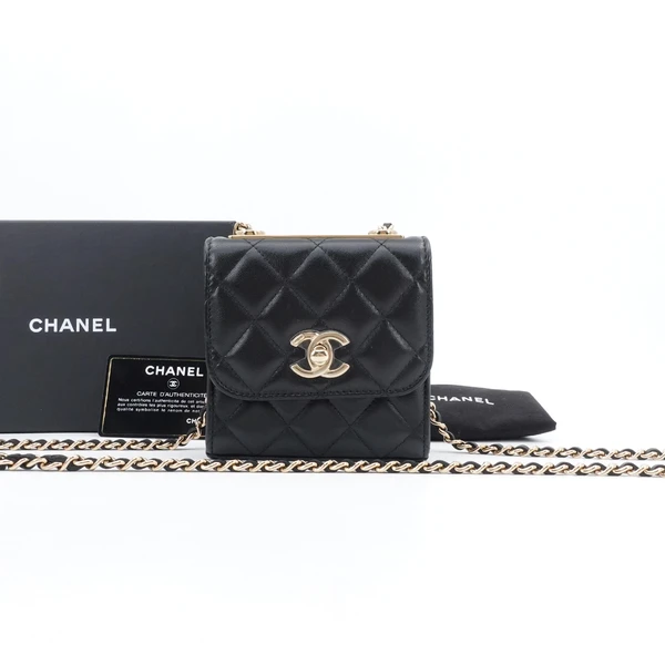 99新 Chanel/香奈儿 新款trendy cc mini黑金羊皮/单肩包97728740