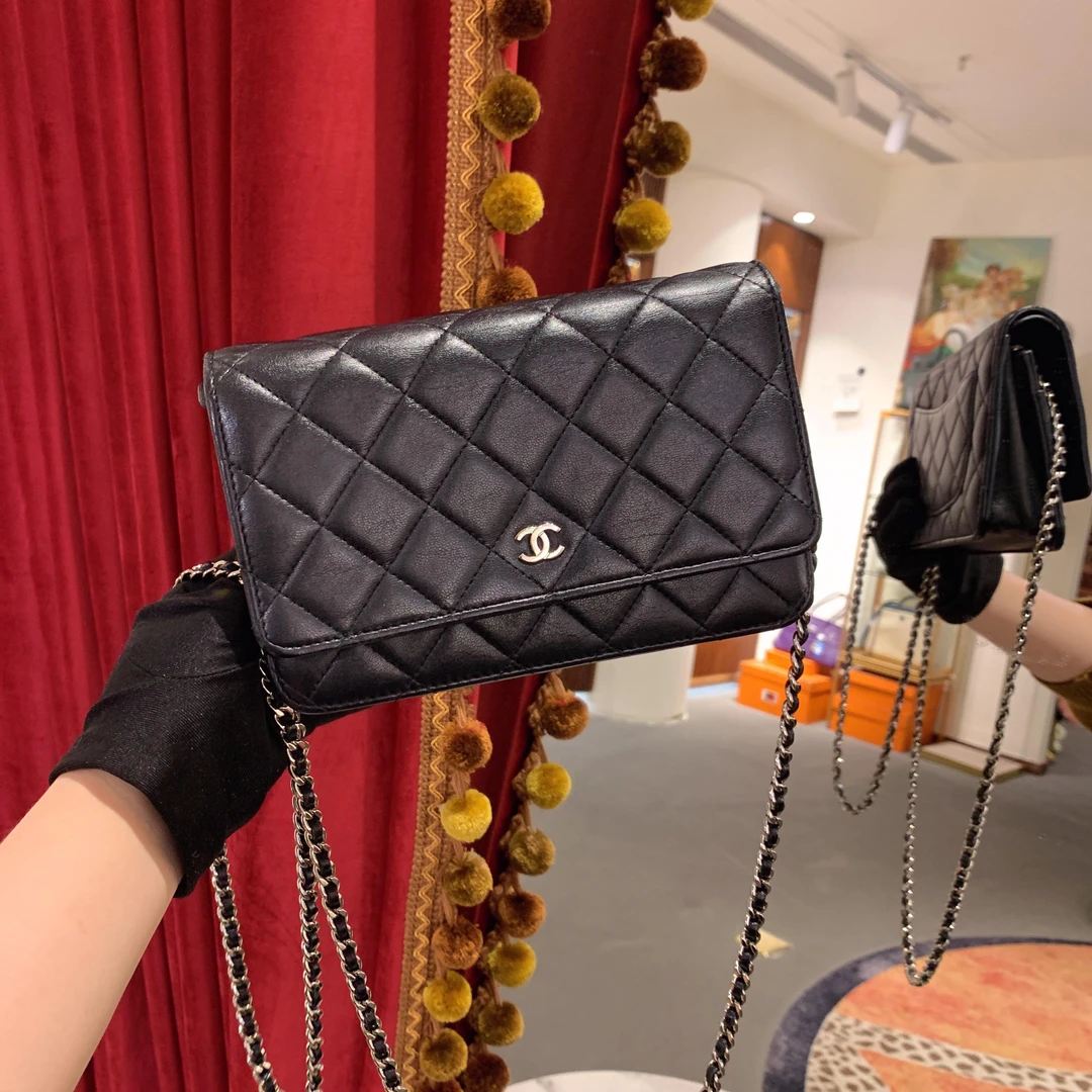 95新 Chanel/香奈儿 香奈儿woc发财包黑色银扣羊皮 62302613