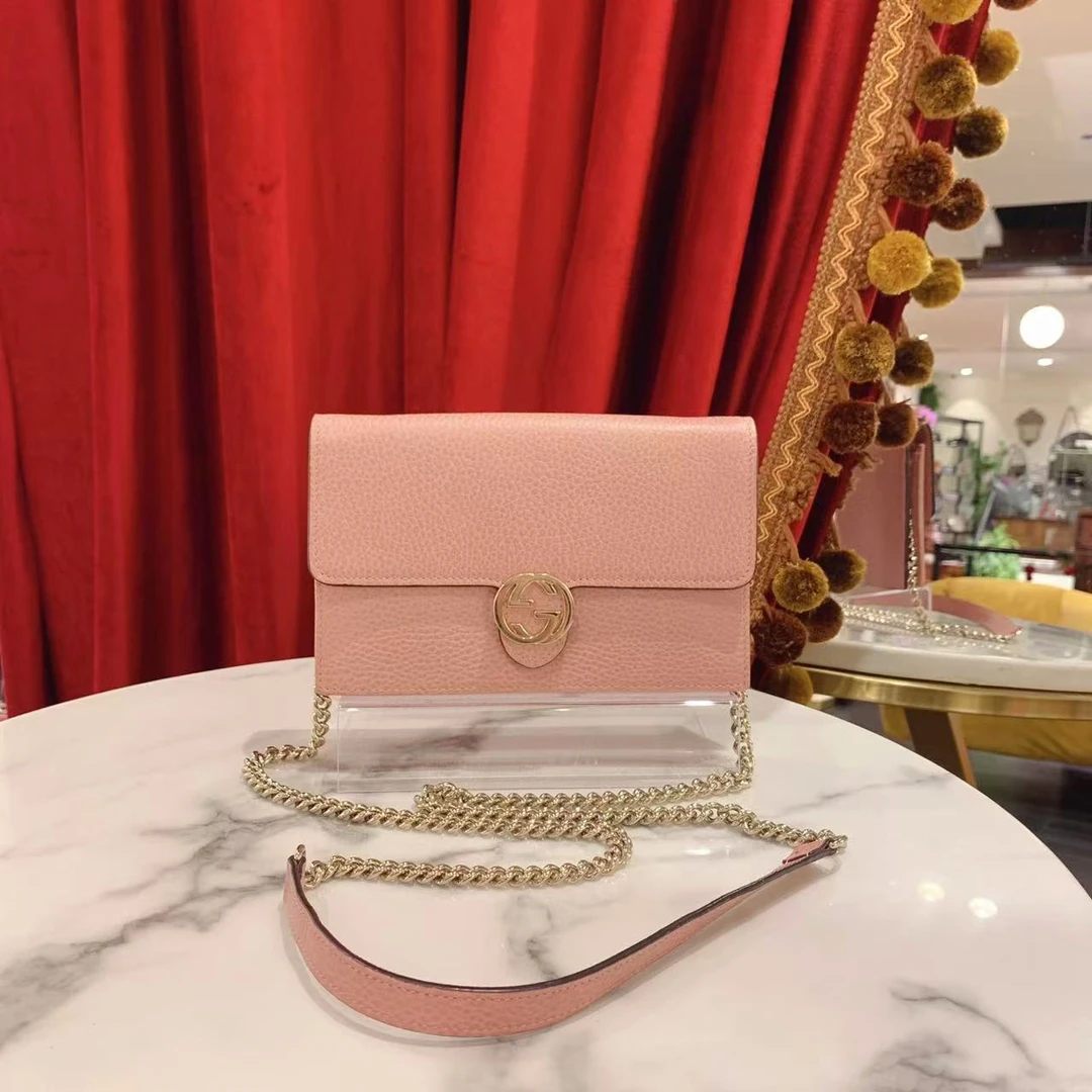 95新 GUCCI/古驰 GGS古驰woc粉色金扣牛皮单肩包 72067712