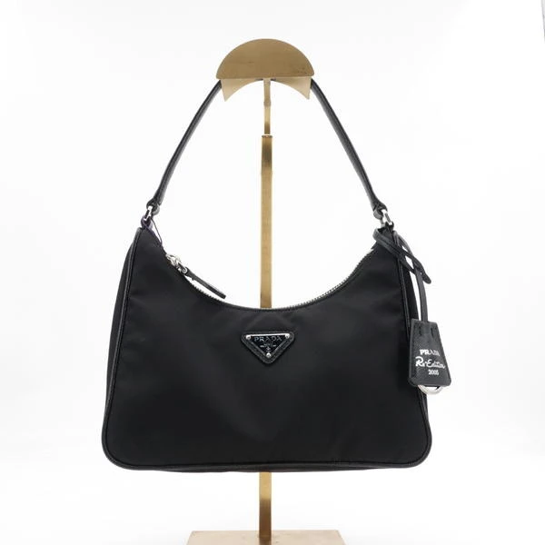95新 Prada/普拉达 普拉达/GGS普拉达hobo2005黑银尼龙单肩包芯片