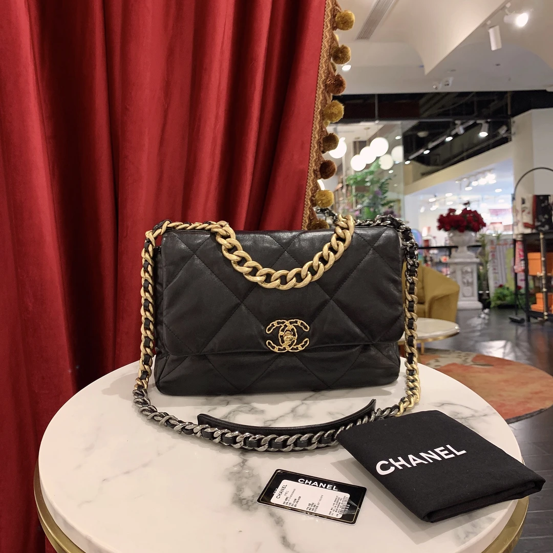GGS香奈儿19bag中号黑金羊皮30开4|10183571